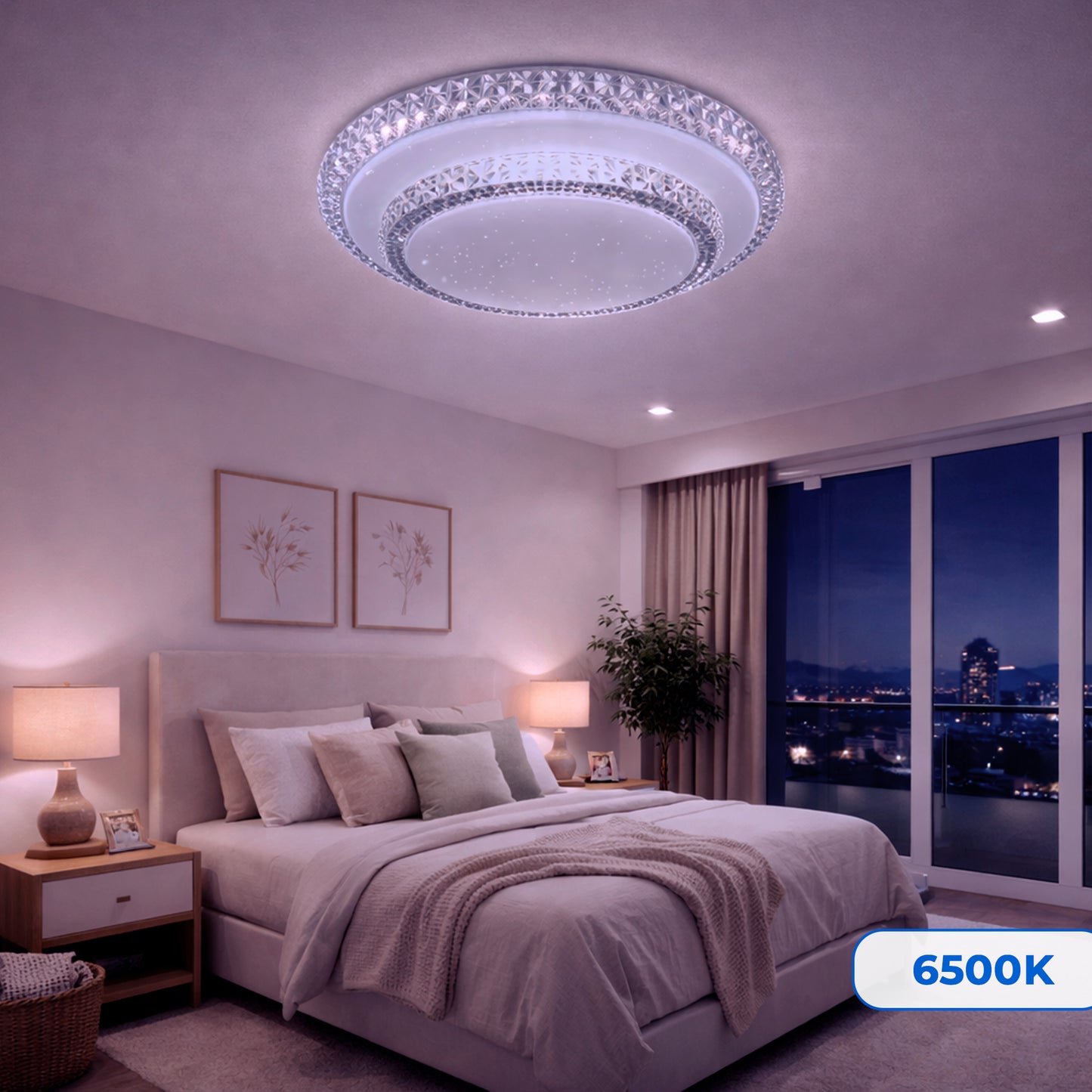 Luminaria Plafon 30/60w Redondo 2 Andares Cristal 3 Cores