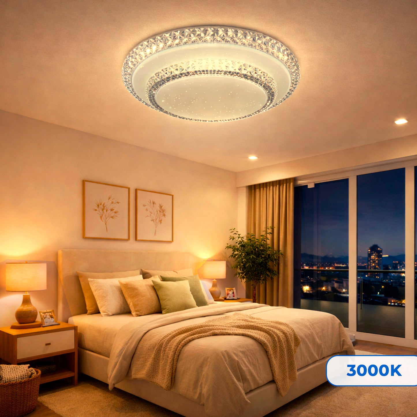 Luminaria Plafon 30/60w Redondo 2 Andares Cristal 3 Cores