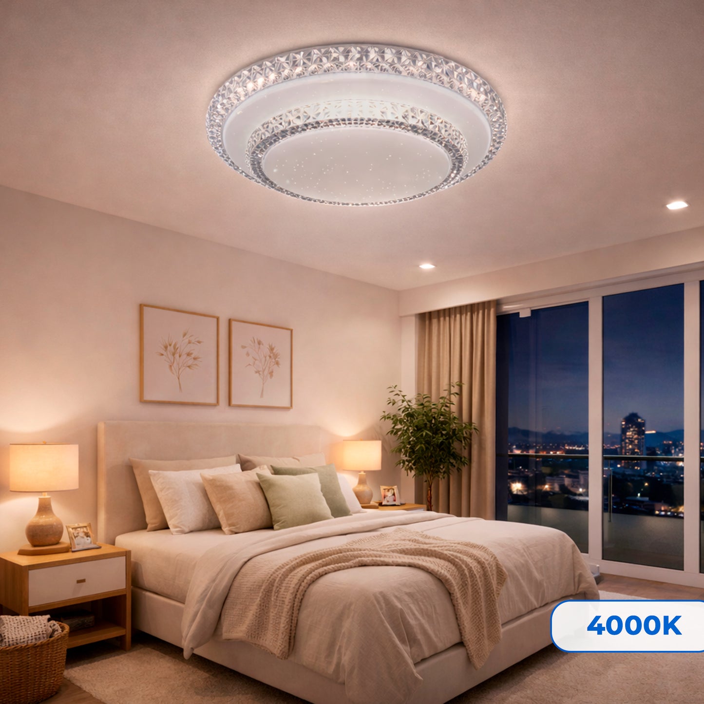 Luminaria Plafon 30/60w Redondo 2 Andares Cristal 3 Cores