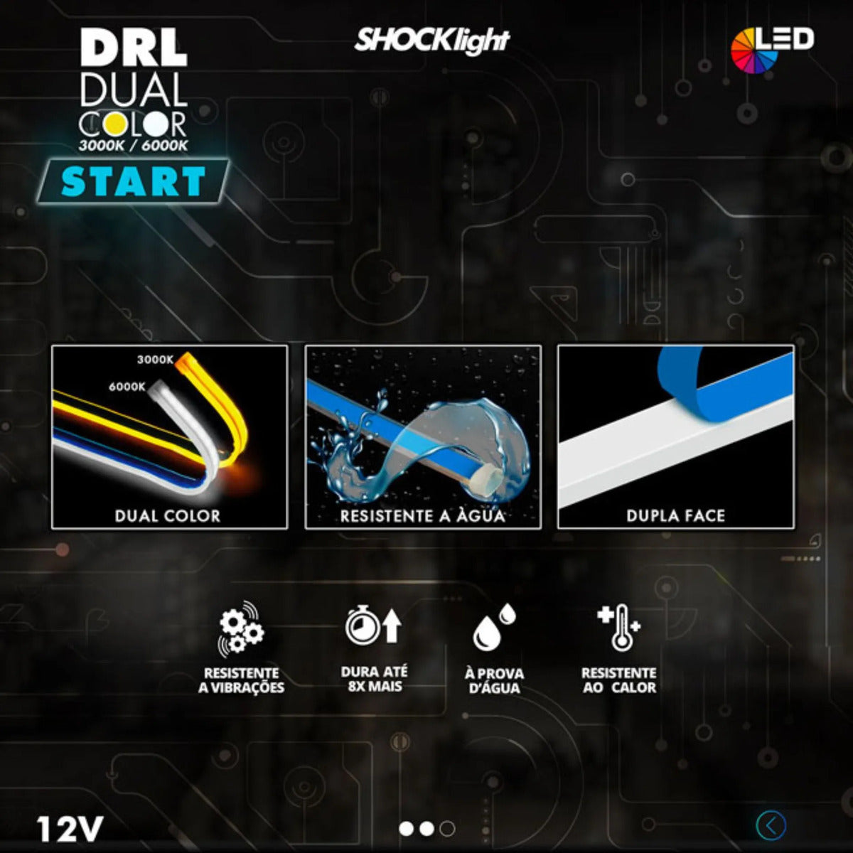 Fita Drl Led Dual Color 60cm Branco/ambar 156 Leds 12v