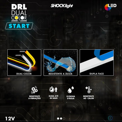 Fita Drl Led Dual Color 60cm Branco/ambar 156 Leds 12v