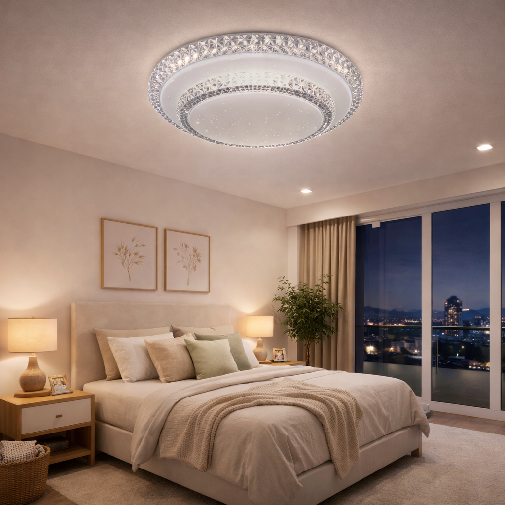 Luminaria Plafon 30/60w Redondo 2 Andares Cristal 3 Cores