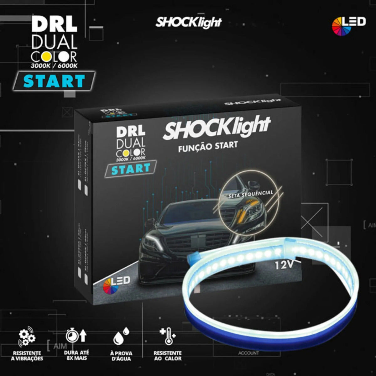Fita Drl Led Dual Color 60cm Branco/ambar 156 Leds 12v